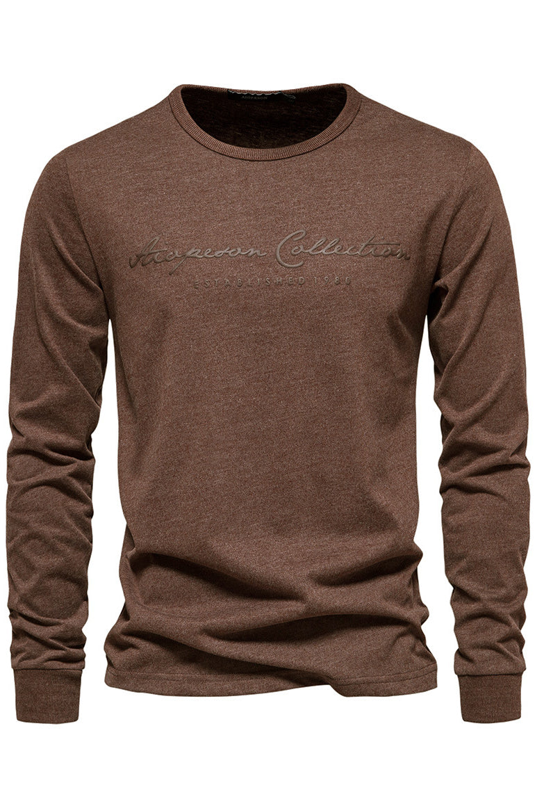 Men's Solid Crew Neck Pure Cotton Letter Printed Shirts