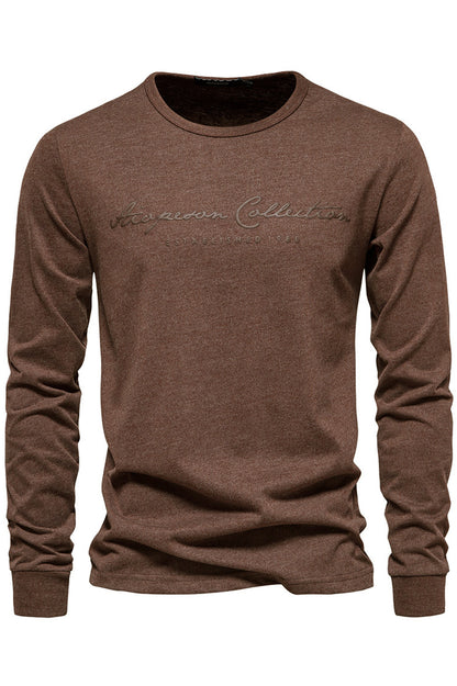 Men's Solid Crew Neck Pure Cotton Letter Printed Shirts