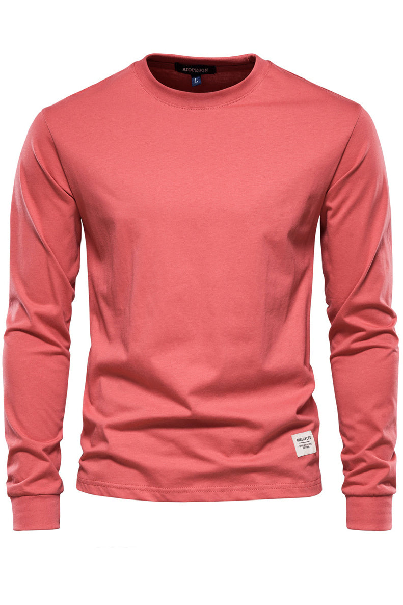 Men's Solid Crewneck Long Sleeve Cotton T-Shirts