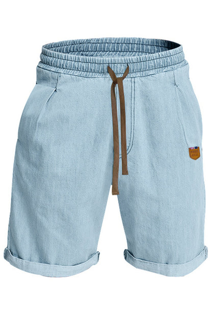 Mens Elastic Waisted Drawstring Jeans Cotton Shorts