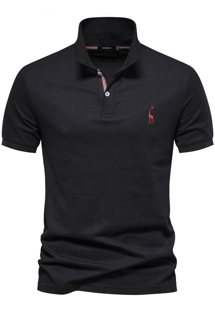 Mens Lapel Short Sleeve Deer Embroidery Polo Shirts