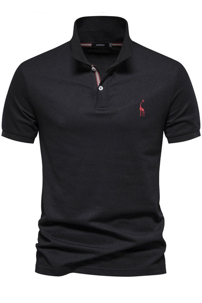 Mens Lapel Short Sleeve Deer Embroidery Polo Shirts