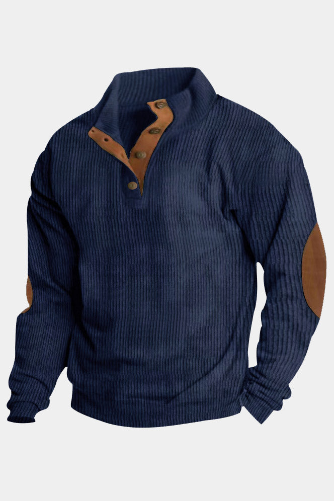 Mens Corduroy Stand Collar Color Block Sweatshirts