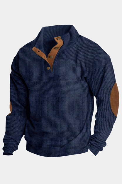 Mens Corduroy Stand Collar Color Block Sweatshirts