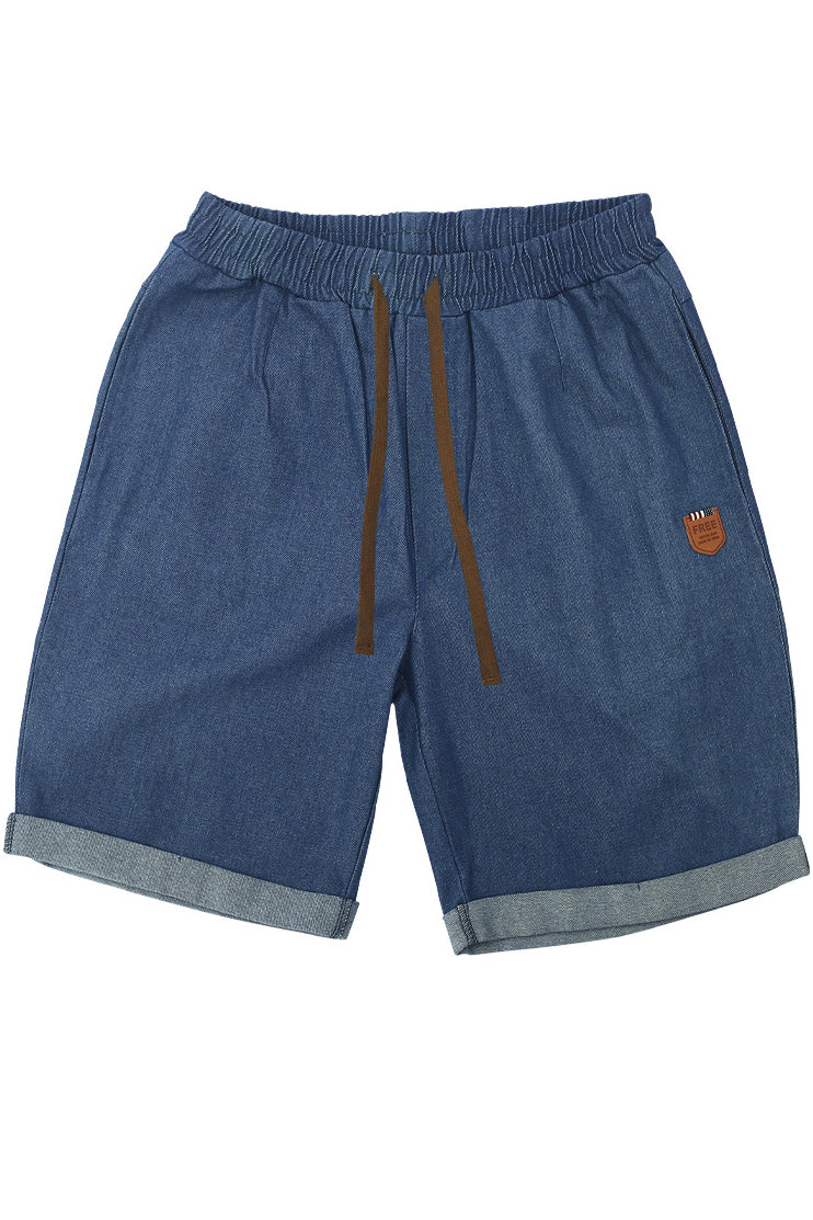 Mens Elastic Waisted Drawstring Jeans Cotton Shorts