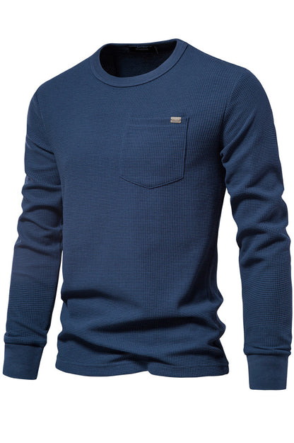 Men's Crewneck Waffle Long Sleeve Classic shirt with Pocket