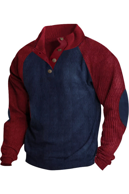 Mens Color Block Corduroy Pullovers Sweatshirts