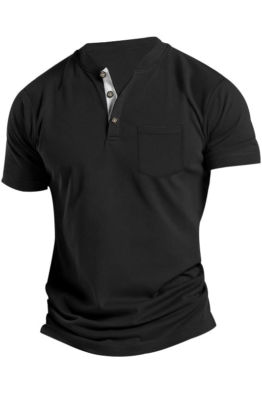 Men's Short Sleeve Button Front Pocket T-Shirts