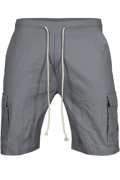 Mens Waist Drawstring Solid Slim Cargo Shorts