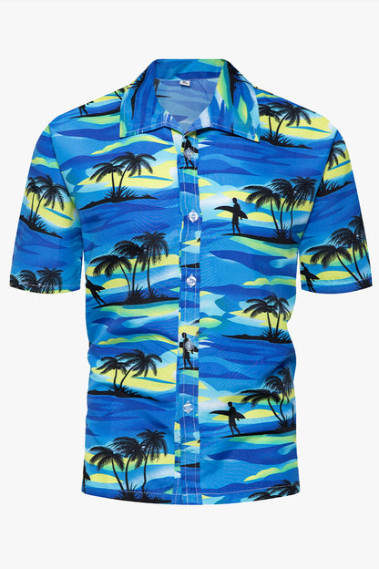 Men's Short Sleeve Hawaiian Lapel Collared Casual Button Down Shirts