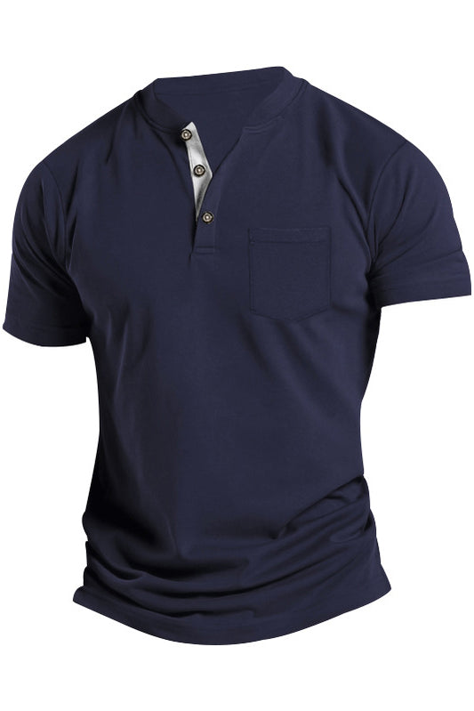 Men's Short Sleeve Button Front Pocket T-Shirts