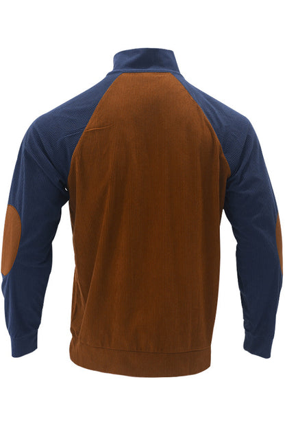 Mens Color Block Corduroy Pullovers Sweatshirts