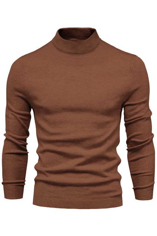 Mens Solid Warm Long Sleeve Mid Collar Knitted Sweaters