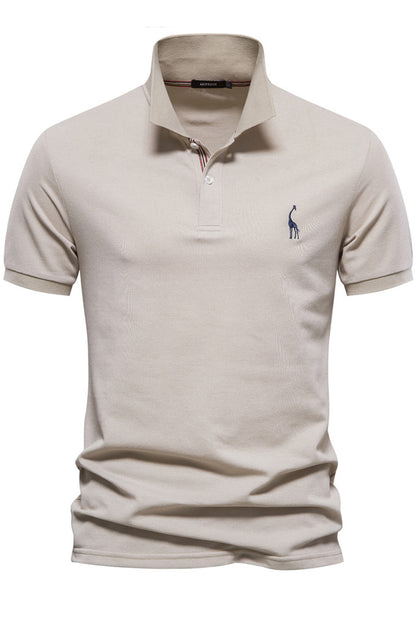 Mens Lapel Short Sleeve Deer Embroidery Polo Shirts