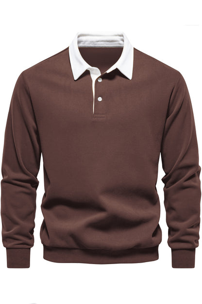 Mens Polo Collared Button Up Long Sleeve Sweatshirts