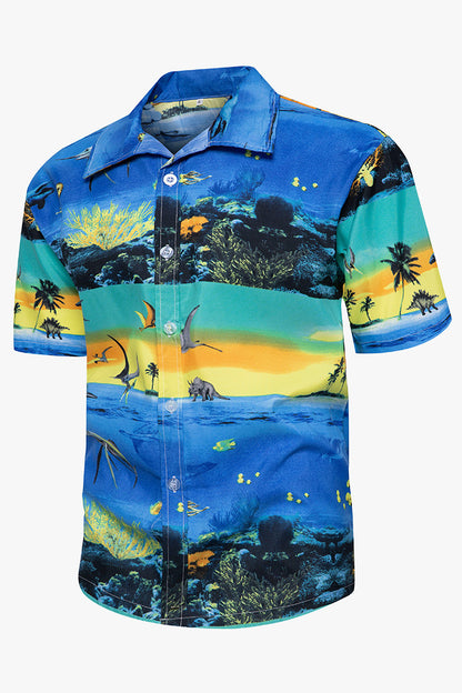 Mens Hawaiian Shirt Printed Beach Short Sleeve Shirts