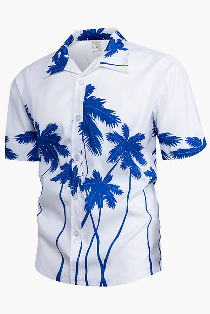 Mens Hawaiian Color Block Print Lapel Short Sleeve Shirts