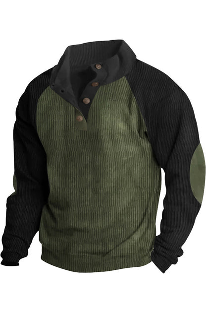 Mens Color Block Corduroy Pullovers Sweatshirts