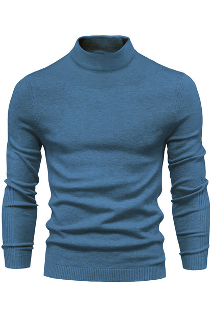 Mens Solid Warm Long Sleeve Mid Collar Knitted Sweaters