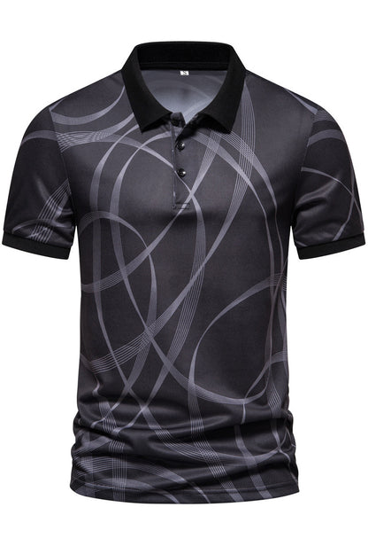 Mens Striped Printed Lapel Short Sleeved Polo Shirts