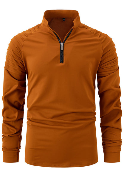 Mens Casual Solid Long Sleeved Sports Zipper Shirts