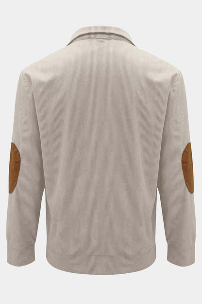 Mens Corduroy Stand Collar Color Block Sweatshirts