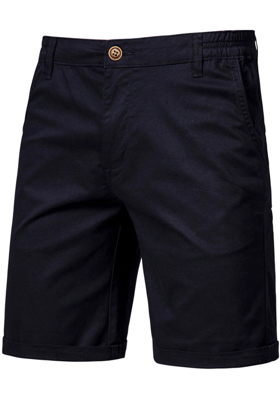 Men's Solid Elastic Waist Slim Fit Cotton Shorts