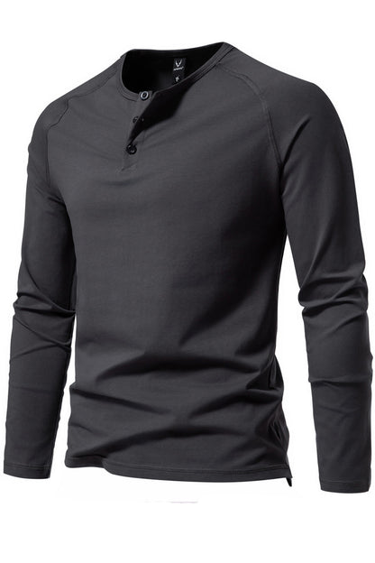 Retro Men's Crewneck Slim Long Sleeve Henley Shirts