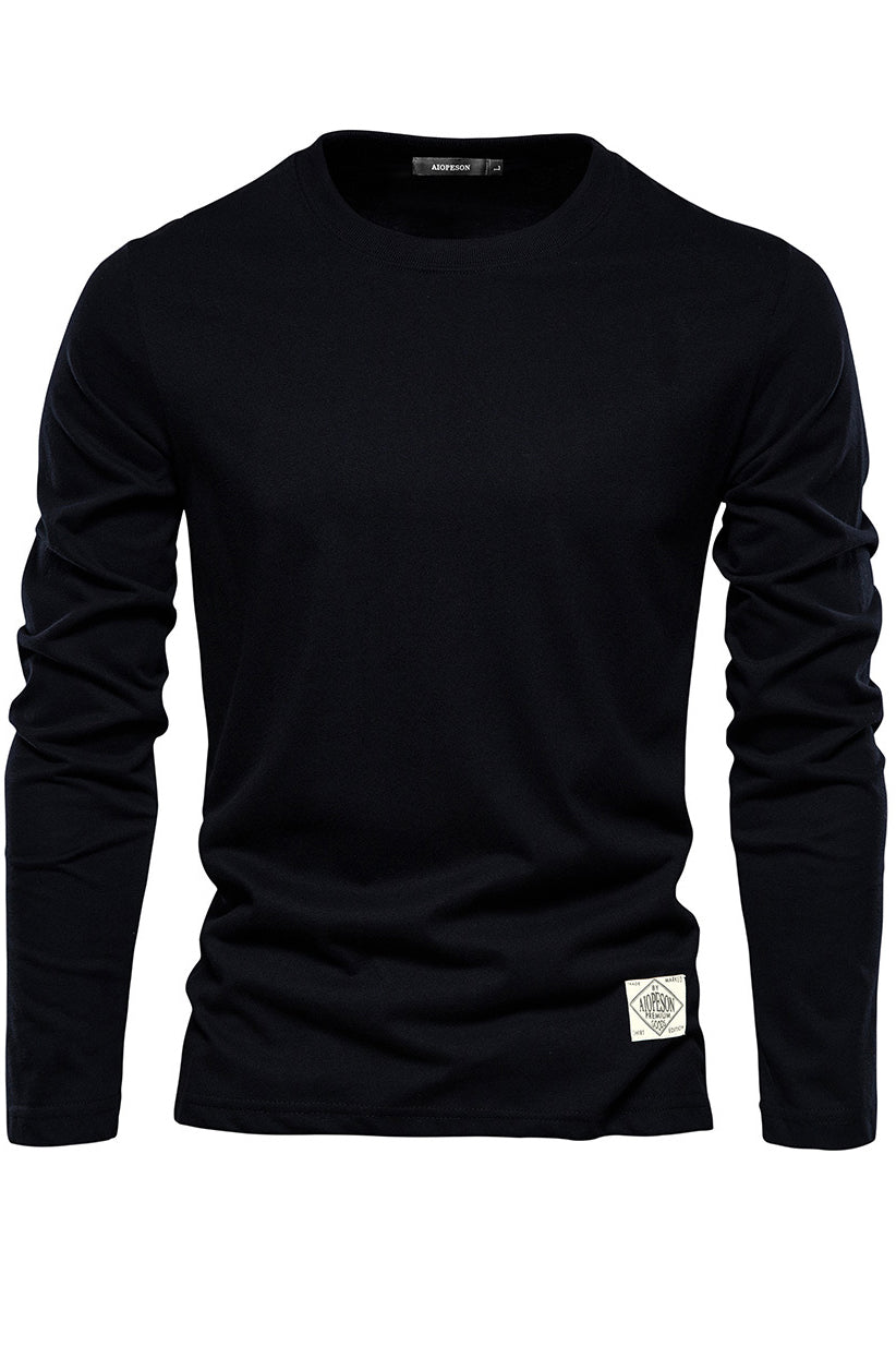 Mens Long Sleeve Solid Crewneck Cotton Bottom Shirts